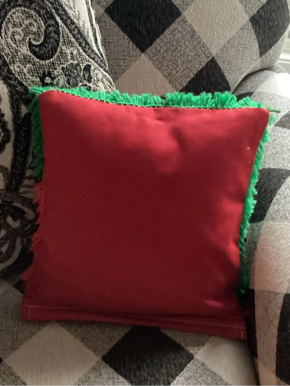 Handmade Santa Latch Hook Pillow - Red, Green, White